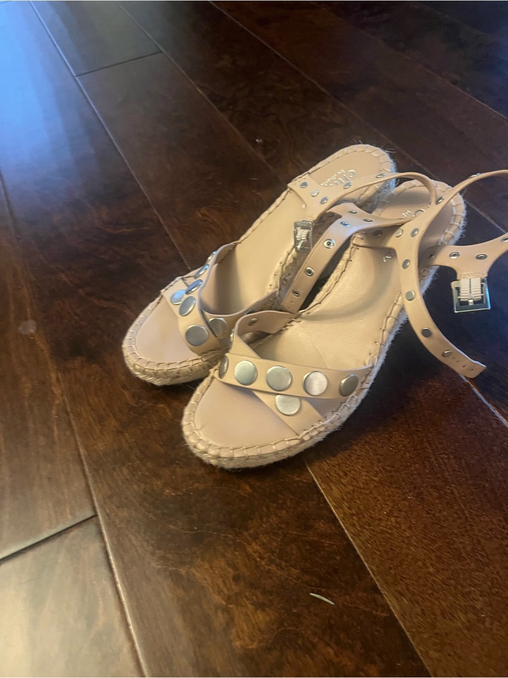 Charles David Nude Studded Espadrille Sandals